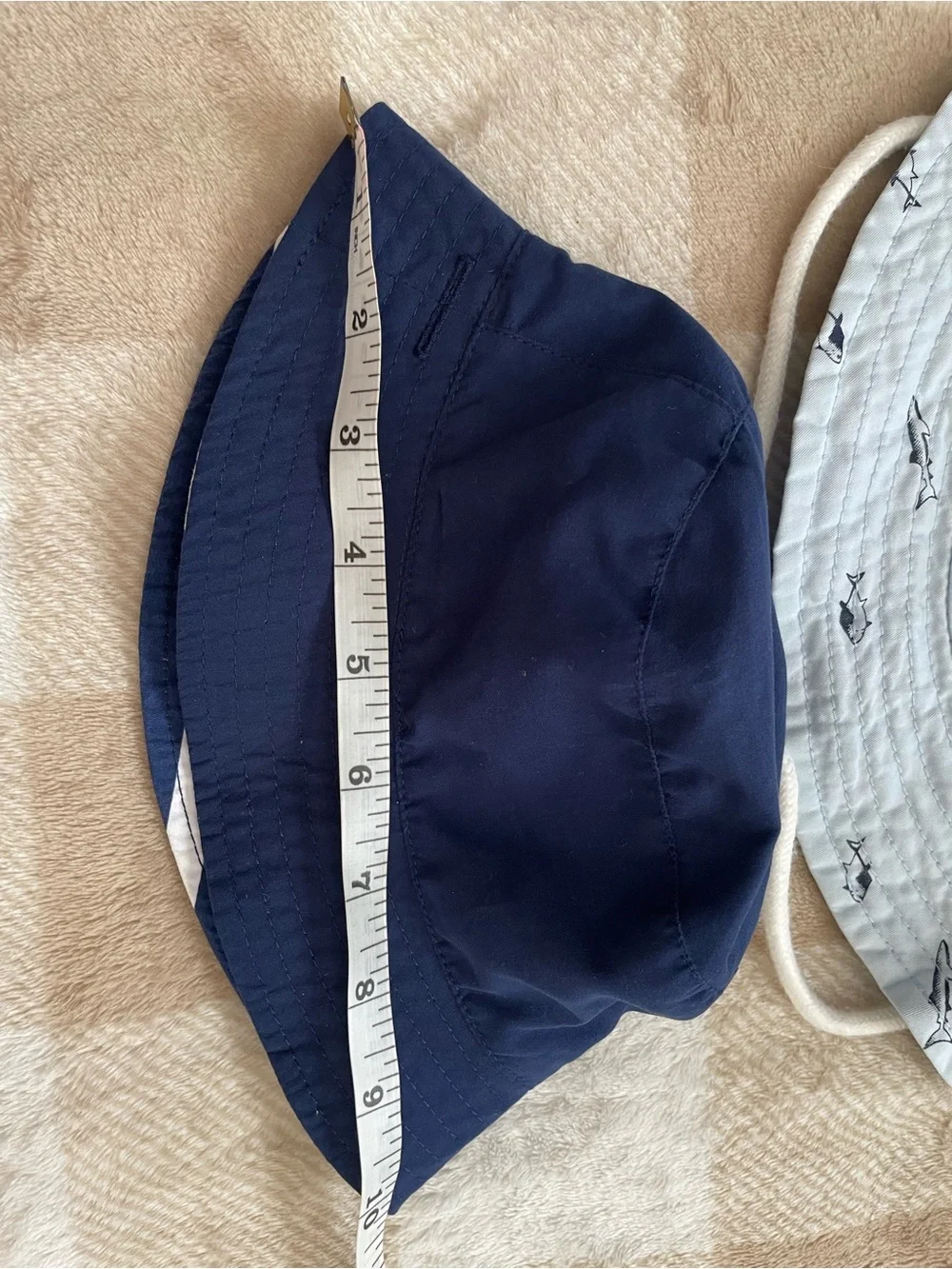 Set of two baby hats Reversible Kids Bucket Hat Navy & Light Blue Shark Print